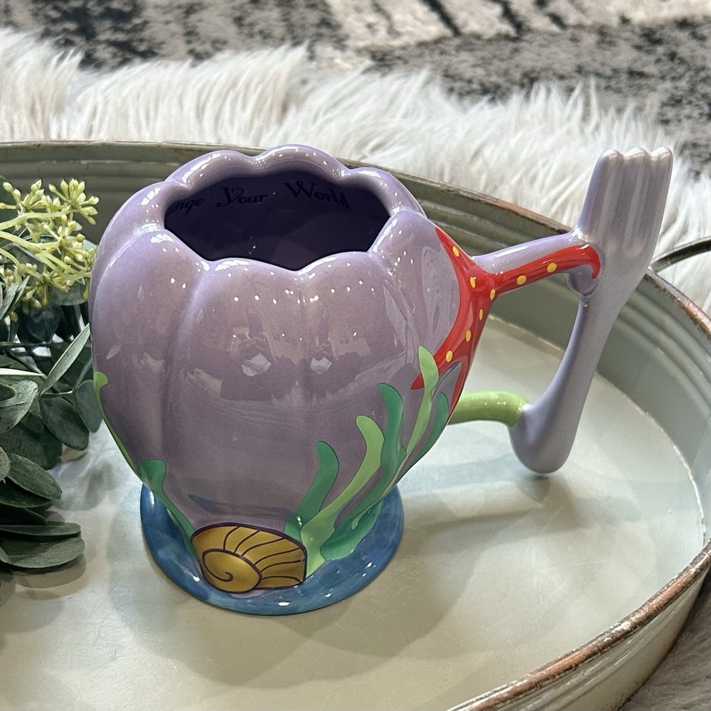 Disney Parks Princess Ariel Dinglehopper Trident Fork Mug Purple‎ Sculpted 3D 4"